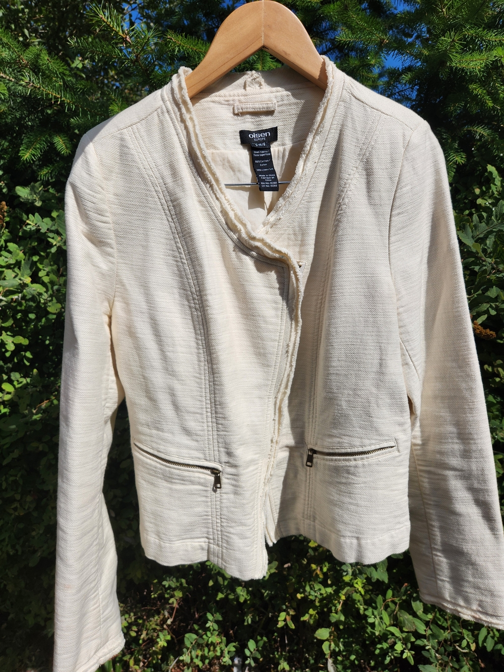 Olsen Cream Linen-Cotton Jacket